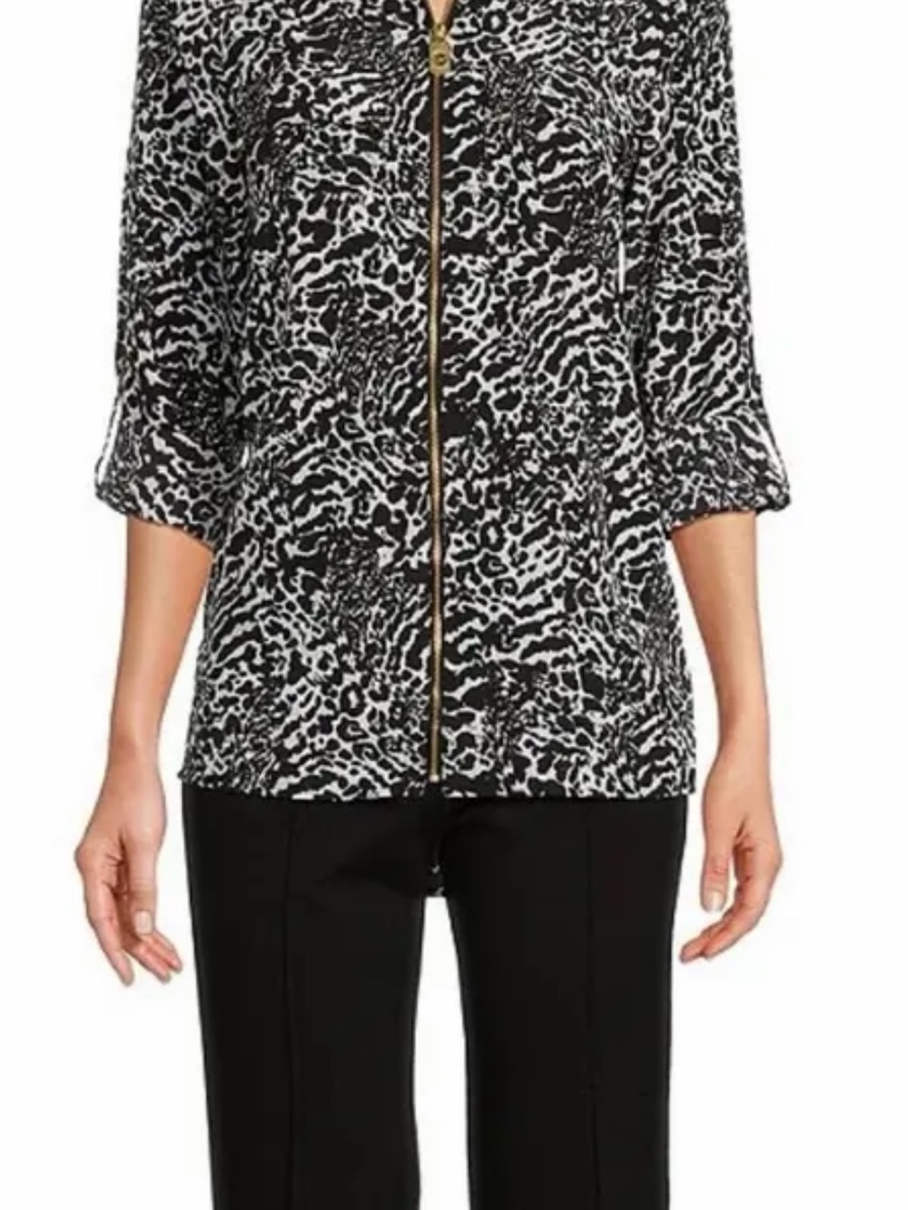 Michael Kors Black and White Animal Print Jacket with Gold Hardware - Picture 4 of 4
